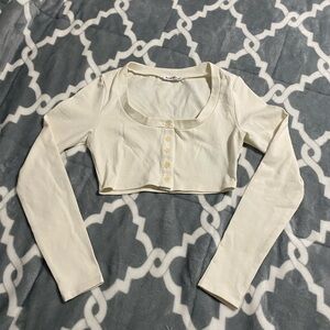 Reformation cream white crop sleeve top shirts cardigan SZ XS
